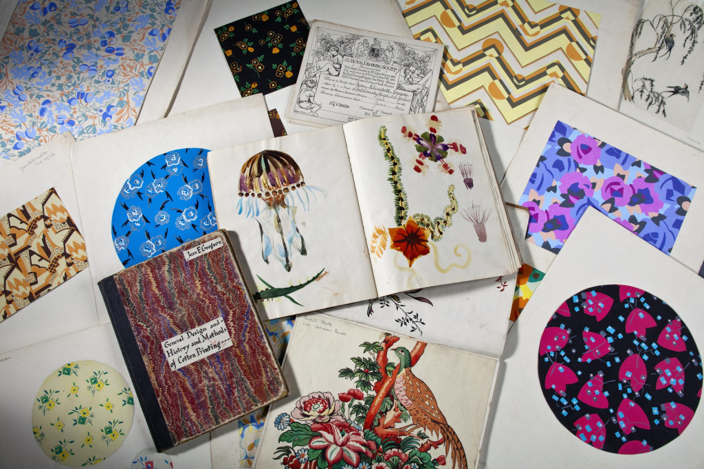 Jean Elizabeth Gregson textile design portfolio..Photograph showing a selection of designs.