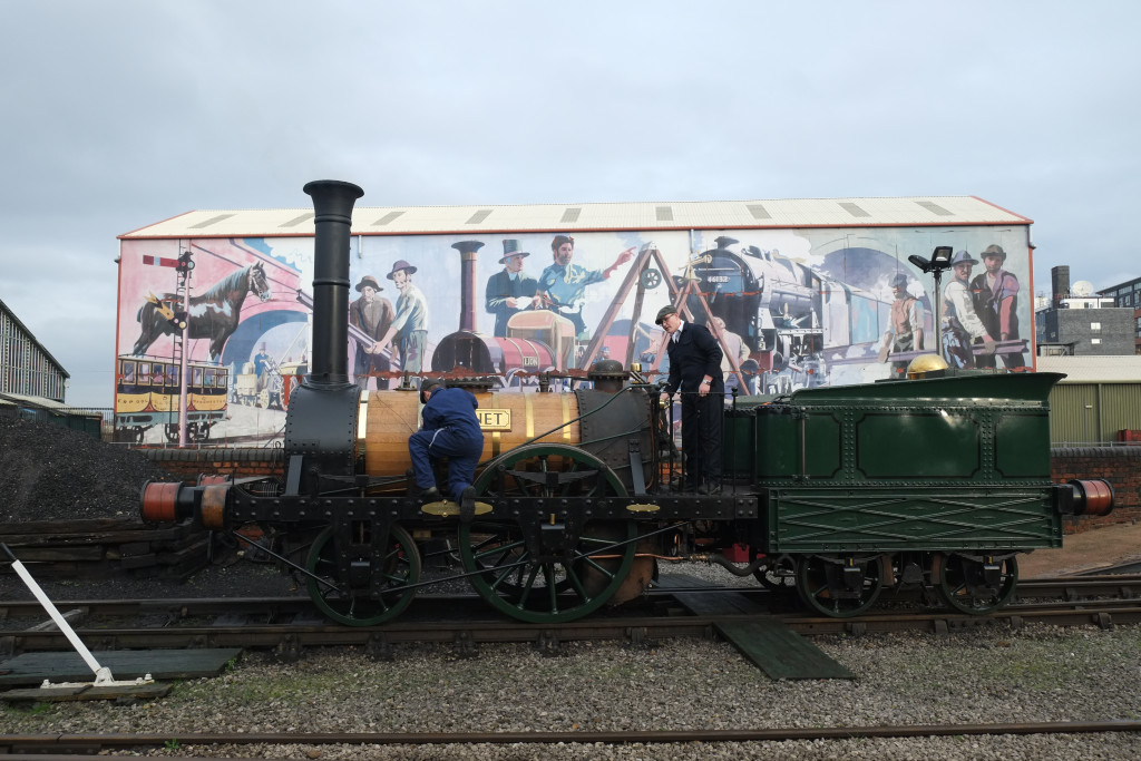 Picture of the locomotive crew at the Museum of Science and Industry preparing the Planet locomotive